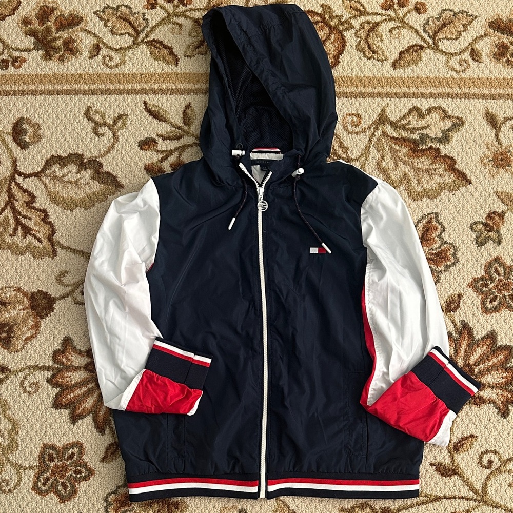 Tommy Hilfiger Navy and White RainCoat with Red Details